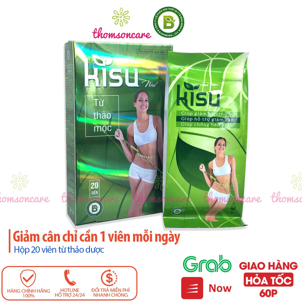 Kisu - Hỗ trợ giảm cân từ thảo dược - hộp 20 viên giảm béo, mỡ máu từ trà xanh, lá sen và dược liệu