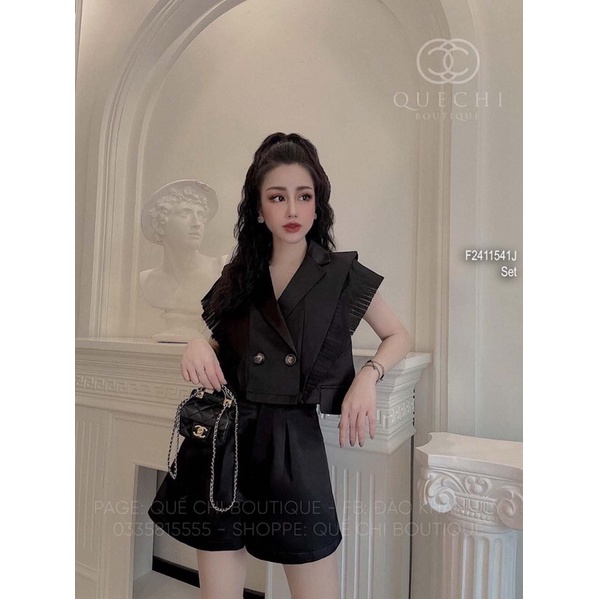 Set áo vest nút kiểu phối bèo xếp ly kèm quần short!