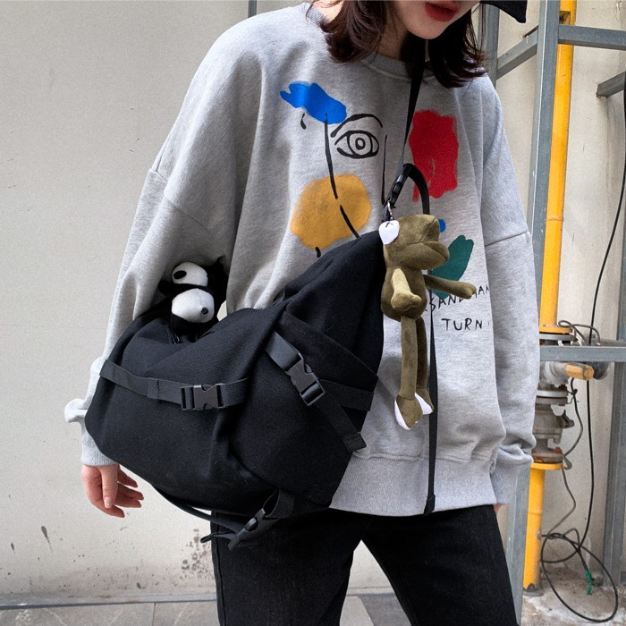 Túi đeo chéo vải canvas phong cách unisex thiết kế đơn giản