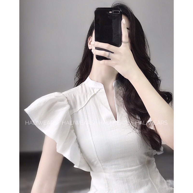 VN734 - VÁY ĐŨI CHÂN XẾP LI CỔ V TAY BÈO