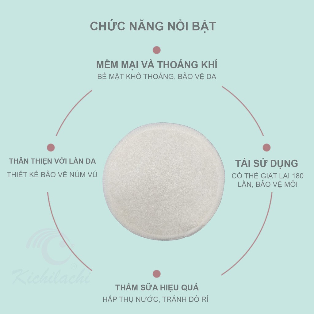 Miếng Lót Thấm Sữa Giặt Được Kichilachi Bằng Vải, Miếng Dán Thấm Sữa Siêu Thấm Hút [8 MIẾNG/HỘP]