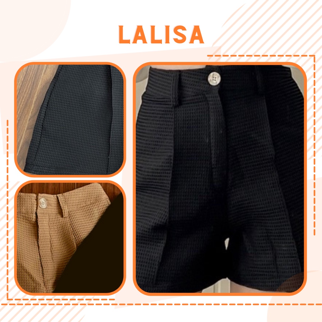Quần đùi nữ LALISA quần short Ống Rộng Nữ Thiết Kế Lưng Cao Kiểu Hàn Quốc Phù Hợp Đi Chơi Hai Màu Đen, Nâu QD008