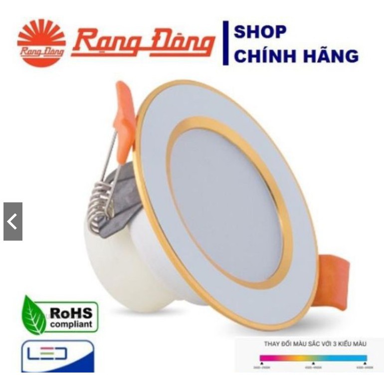 [Siêu Rẻ] - Đèn LED Âm Trần Downlight Rạng Đông Đổi 3 Màu D AT10L DM 60/3W, Vỏ Nhôm Đúc - (Viền Vàng/ Viền Bạc)