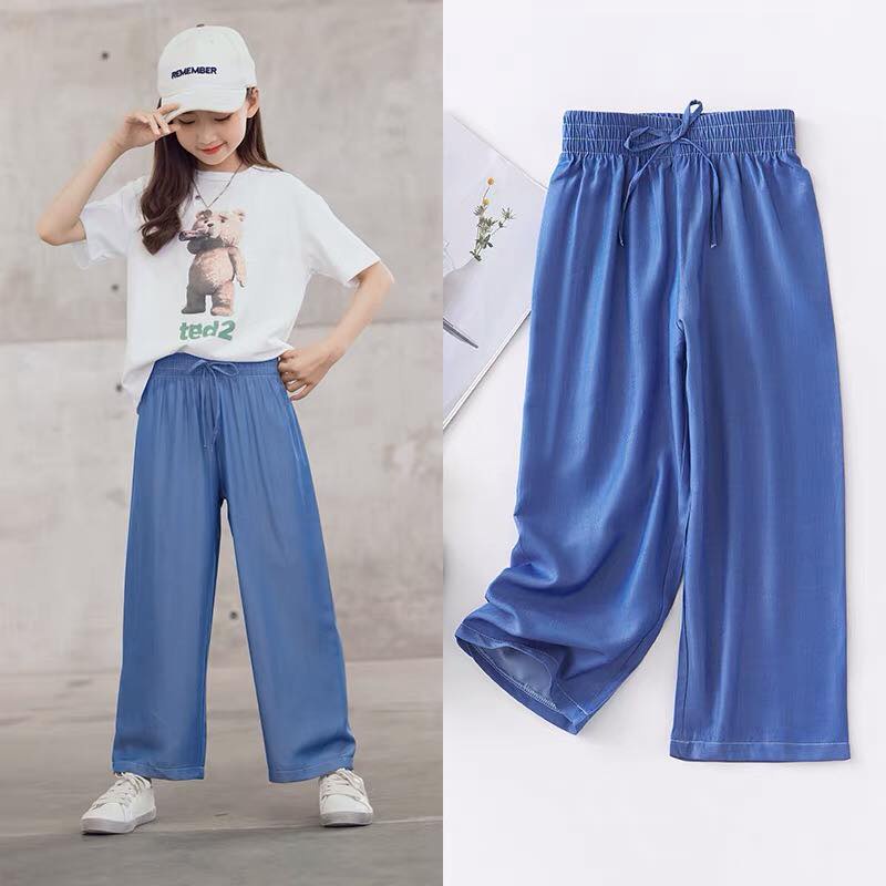 Quần bò suông cạp buộc cho bé gái chất jean giấy cao cấp bigsize Beeshop H2113