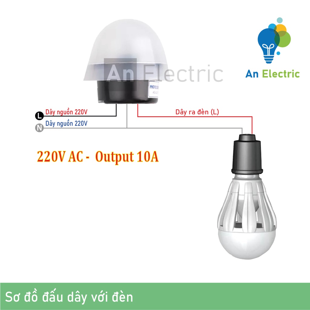 Công tắc cảm biến ánh sáng 220V tự động bật đèn khi trời tối, tắt đèn khi trời sáng