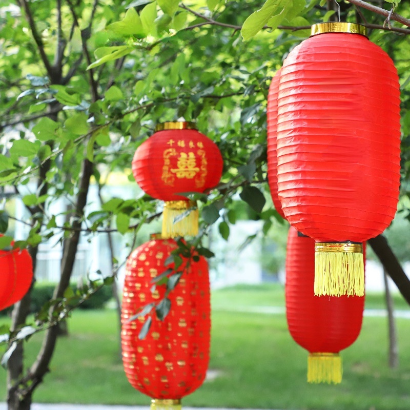 Đèn Lồng Đỏ Chữ Phúc Bằng Vải Cao Cấp Treo Ở Phòng Cách/Nhà Cửa/Trước Cửa/Ngoài Trời Trang Trí Mừng Tết
