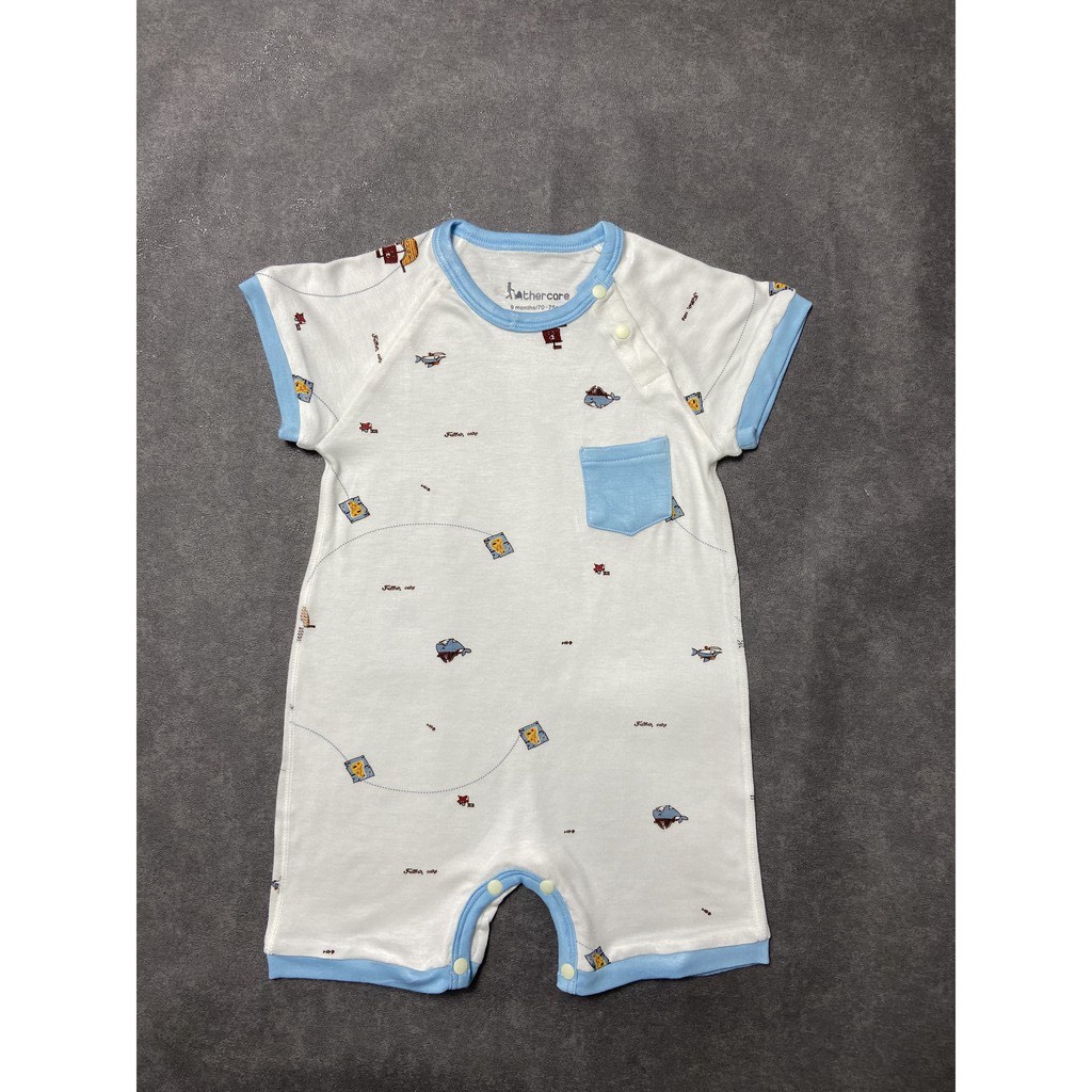 Body cộc tay cài chéo họa tiết túi ngực trẻ em Fathercare