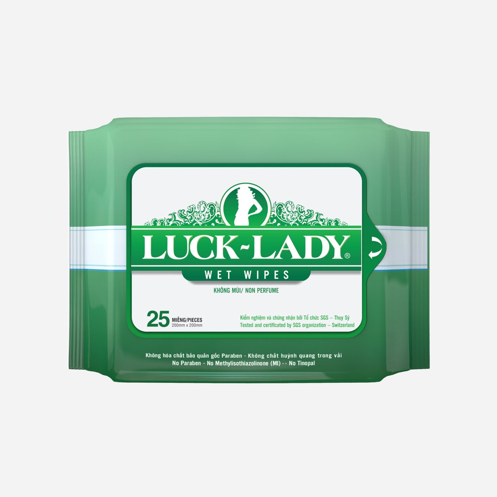 Combo 10 Khăn giấy ướt cho làn da nhờn và nhạy cảm Lucky Lady Không mùi/ Hương tự nhiên 25 tờ