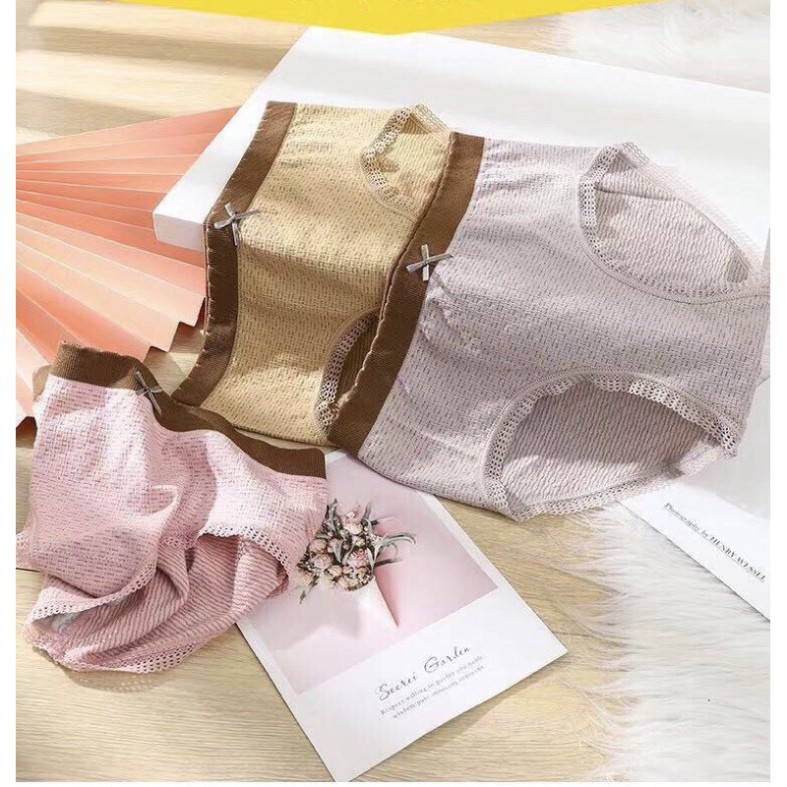 Quần Lót Nữ Cotton Thông Hơi Dệt Kim Cao Cấp Co Giãn 4 Chiều 3313 -Quần Lót Cotton Ren nơ cài trước xuất, chất liệu