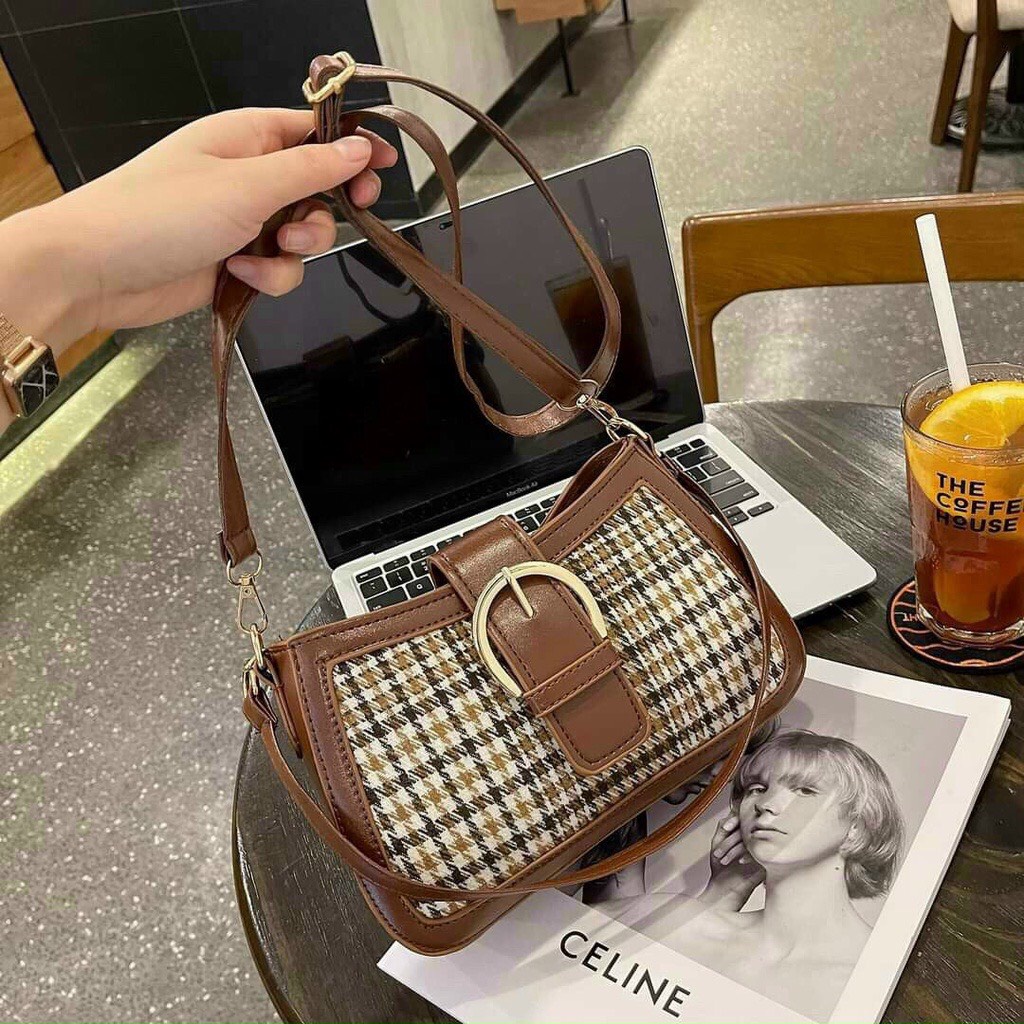 Túi xách nữ đeo chéo kẻ caro sz 25cm sang chảnh, túi đeo vai đẹp phong cách Hàn Quốc