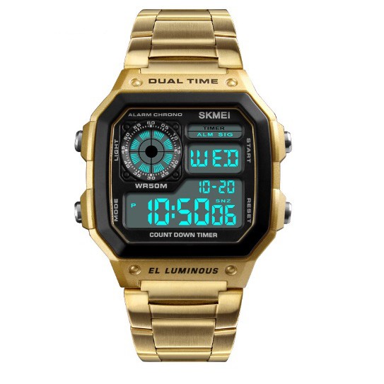 Đồng hồ nam điện tử dây thép không gỉ dual time Skmei 1335