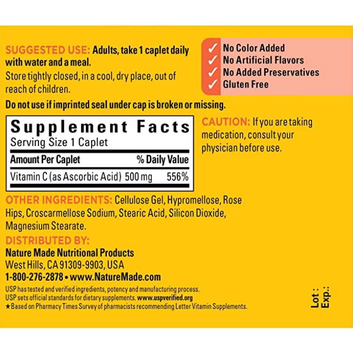 Viên uống Vitamin C 500mg Nature Made Tăng cường hệ miễn dịch 130 viên MaCi