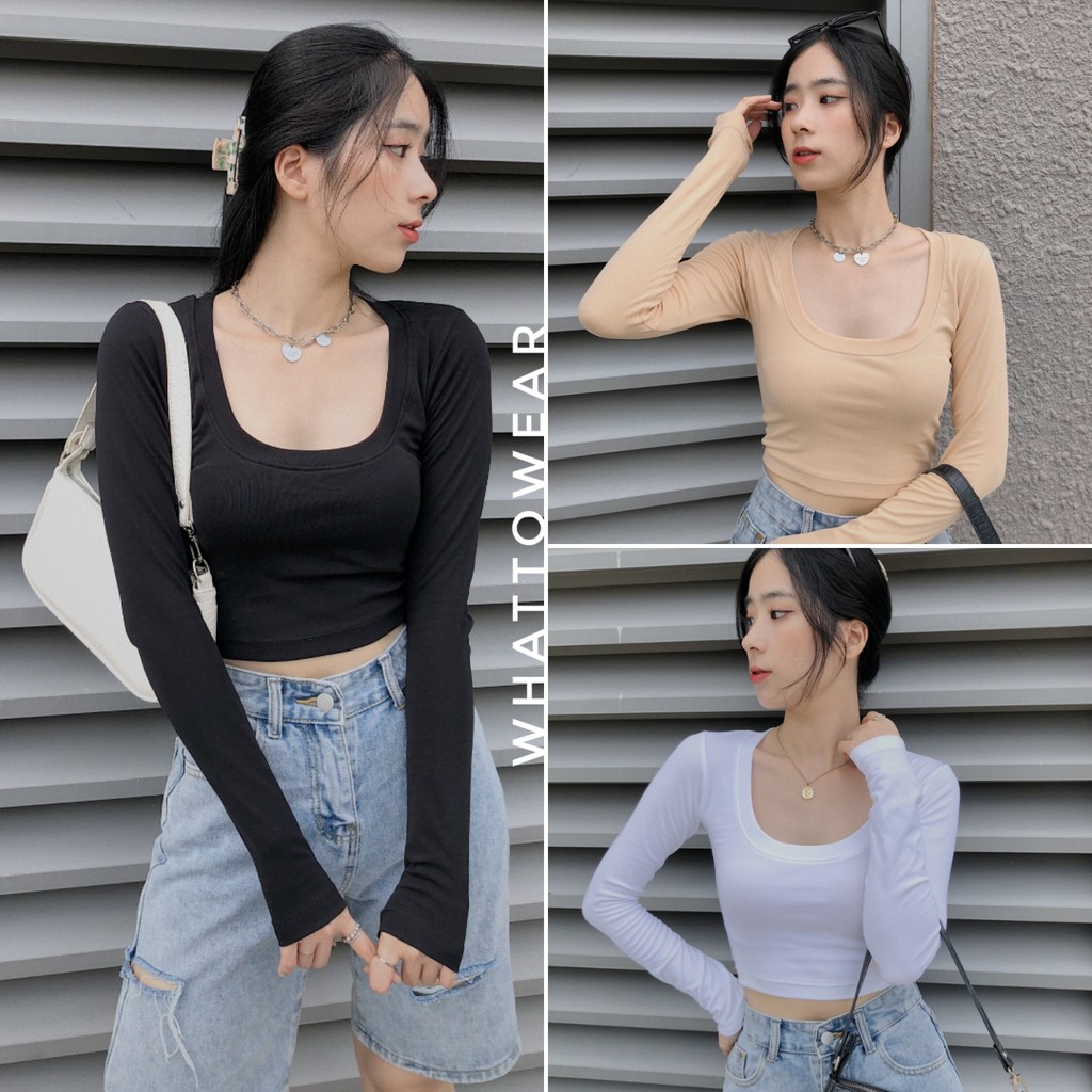 [Mã WASKT304 giảm 15% tối đa 30K đơn 99K] Áo Croptop cổ tròn tay dài | BigBuy360 - bigbuy360.vn