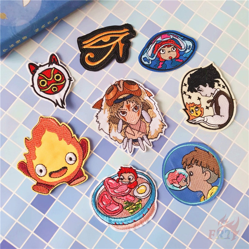 ☸ Miếng Vá Ủi Quần Áo Hình Hoạt Hình Miyazaki Hayao Anime ☸ 1 Miếng Dán Ủi Quần Áo Hình Calcifer Ponyo Howl San