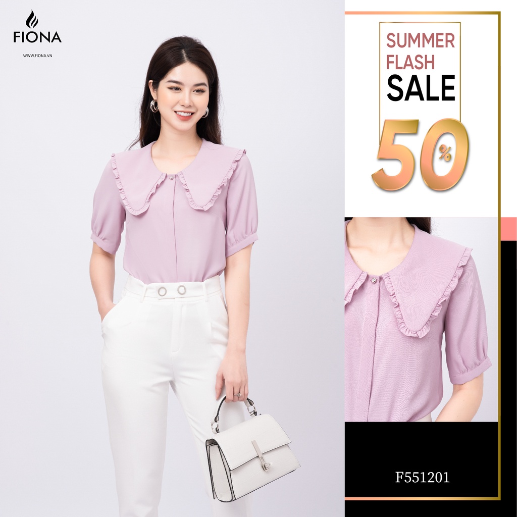 Áo sơ mi nữ tay lỡ cổ bèo FIONA, Sơ mi công sở tay nhún dáng suông mã F551201