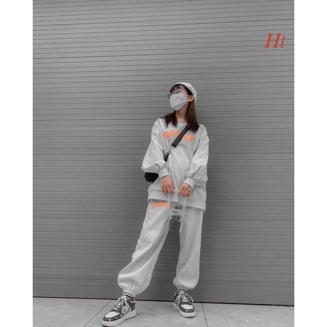 Bộ nỉ xám chữ cam Houson HT12