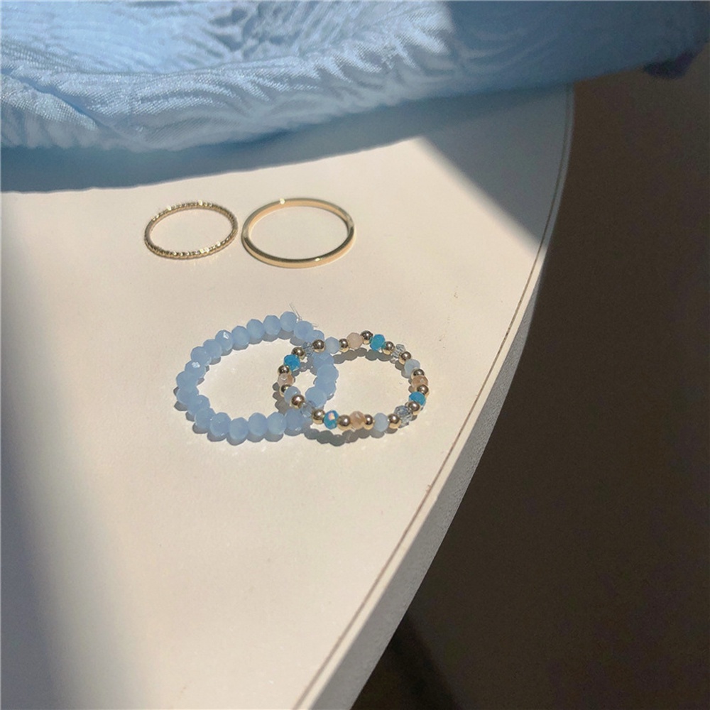 Set 4 Nhẫn Đeo Tay Kim Loại Đính Đá Xanh Thời Trang Cho Nữ