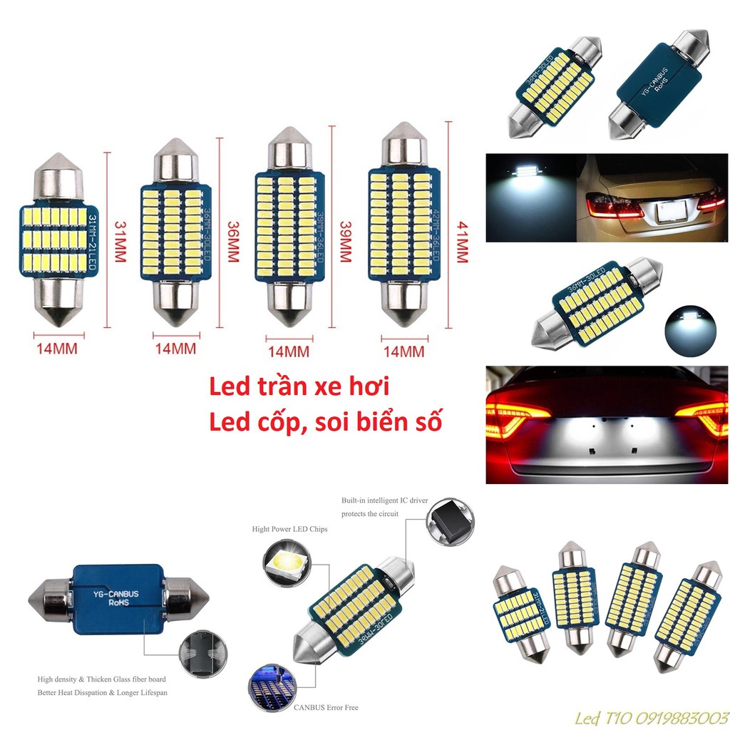 1 bóng đèn led trần ô tô siêu sáng 36smd 3014