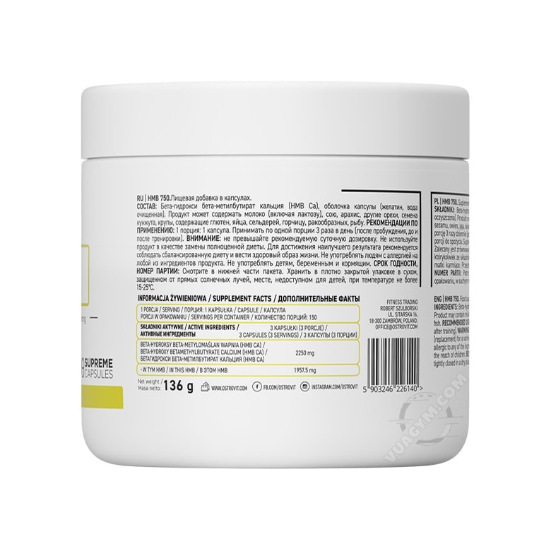 Viên Uống OstroVit - HMB 750  - Hỗ Trợ Phục Hồi Cơ Bắp, Tăng Sức Mạnh Chính Hãng