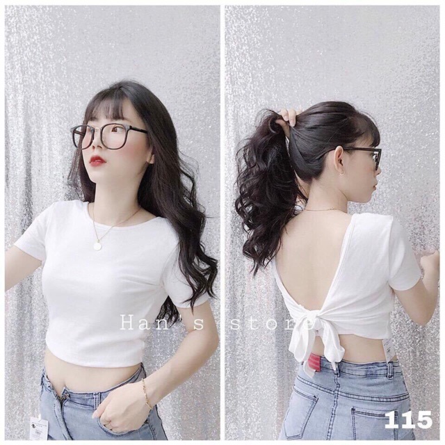 Áo kiểu nơ lưng thun gân kèm sẵn mút ngực | BigBuy360 - bigbuy360.vn