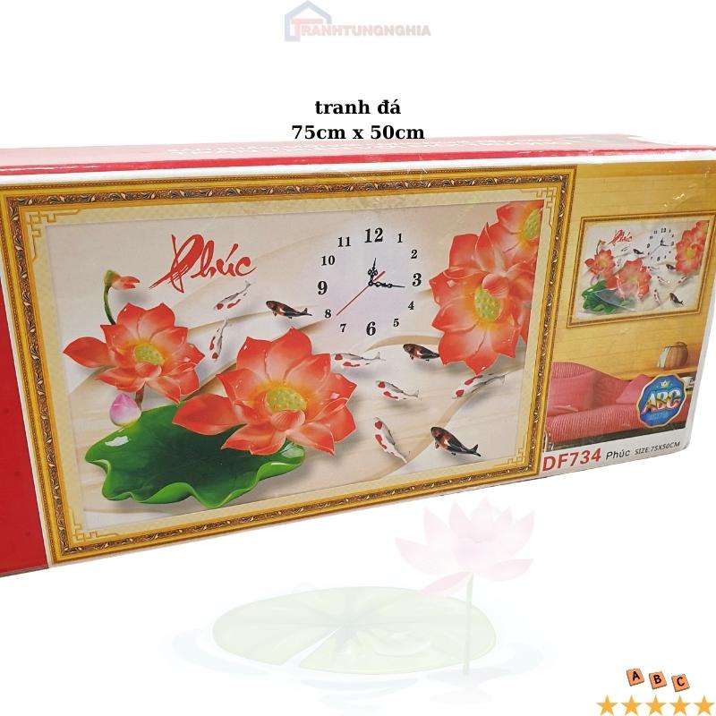 Tranh đính đá, tranh thêu chữ thập đồng hồ chữ phúc 75cm x 50cm