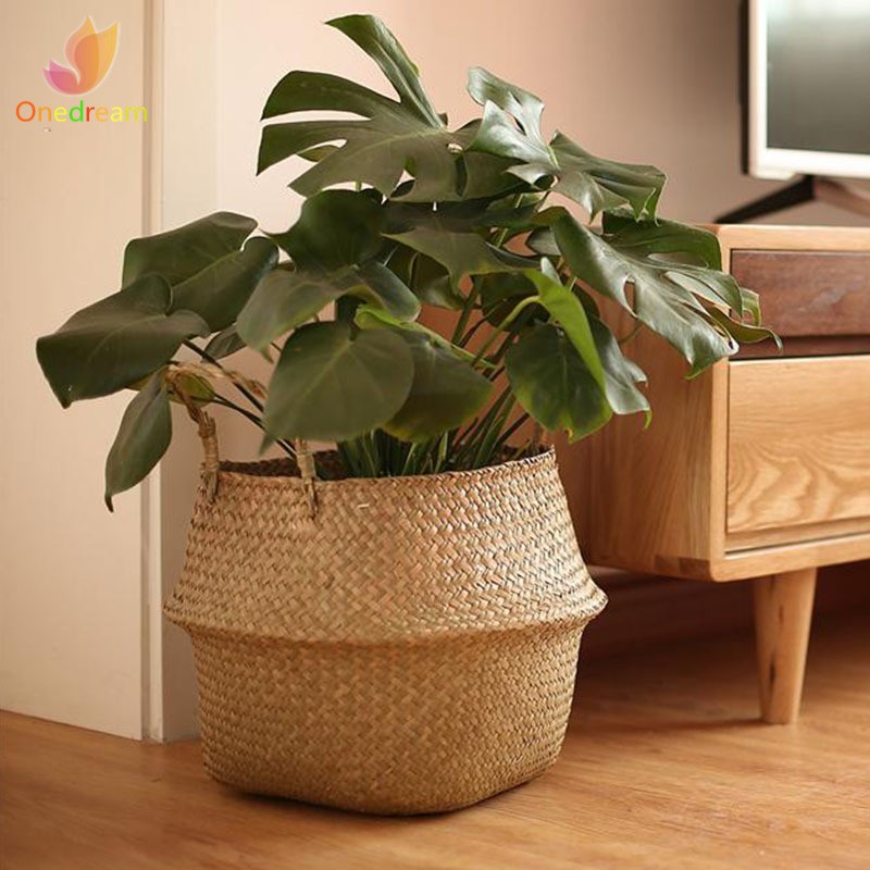 Giỏ mây đan có 2 quai cầm chuyên dụng đựng hoa giả trang trí nhà sáng tạo
