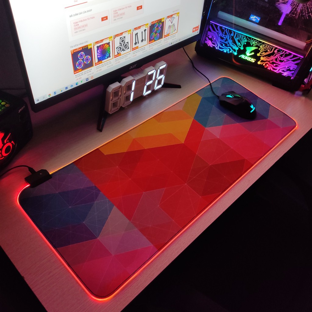 Mouse Pad, bàn di chuột, lót di chuột tích hợp Led RGB sáng viền,phiên bản Overlay 2 kích thước 80cm x 30cm dày 4mm
