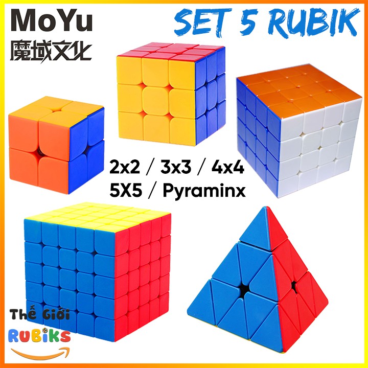 Combo 5 Rubik MoYu Meilong MJFS 2x2 3x3 4x4 5x5 Pyraminx Tam Giác 3x3 Cube Stickerless