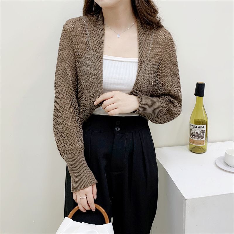 Áo Khoác Choàng len Lưới Croptop Tay Dài Cá Tính | Smide Clothing