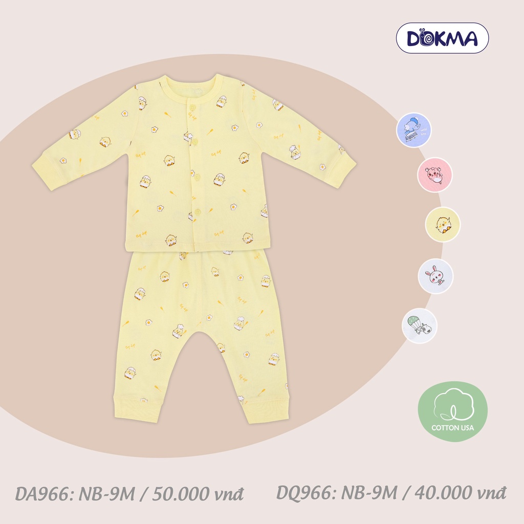 (NB-9M) Bộ sơ sinh cài giữa/cài lệch dài tay cotton  - DOKMA