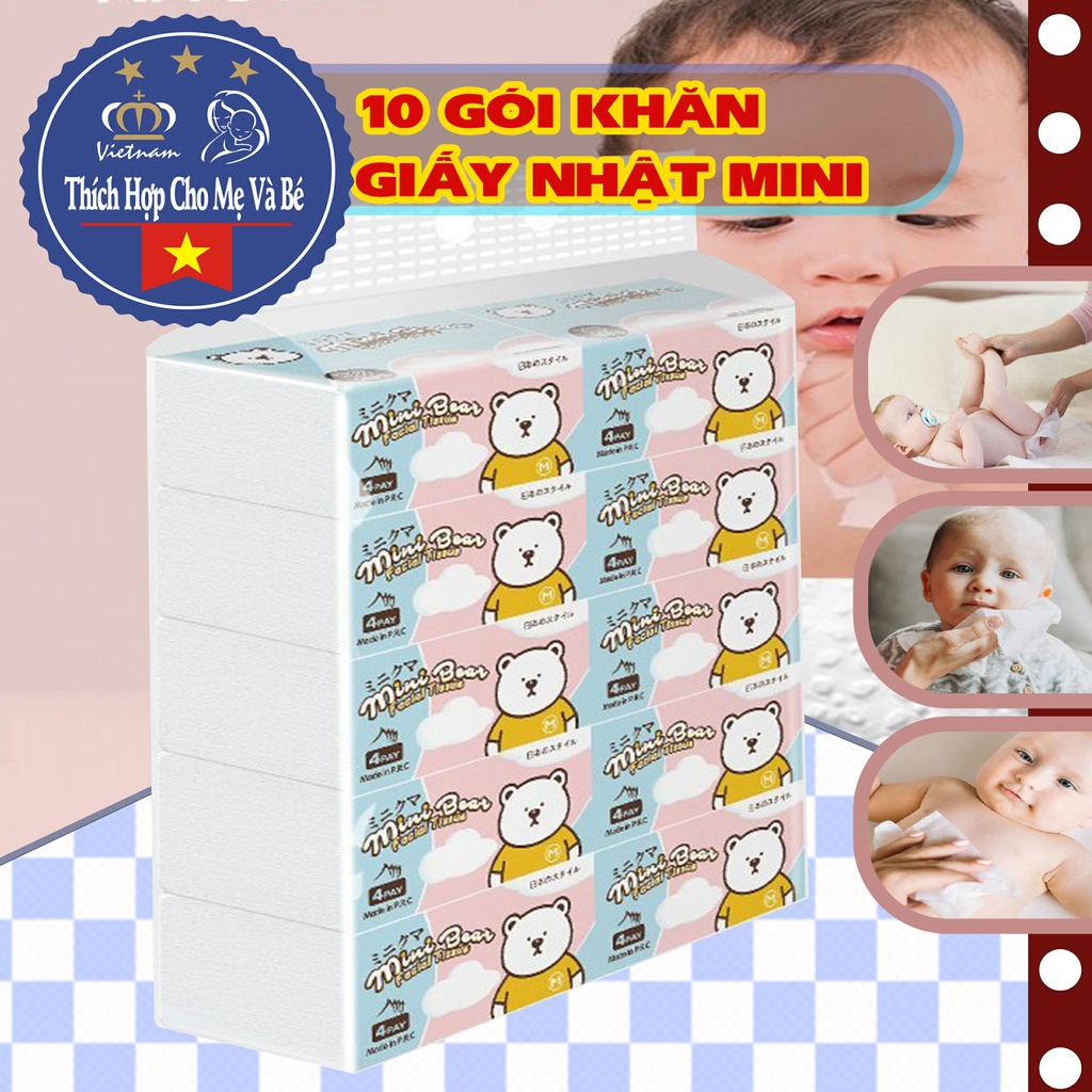 Khăn giấy khô lau vệ sinh cho bé không bột vụn 300 tờ với 4 lớp (lốc 10gói) chuyên dùng cho mẹ và bé thương hiệu Miniber