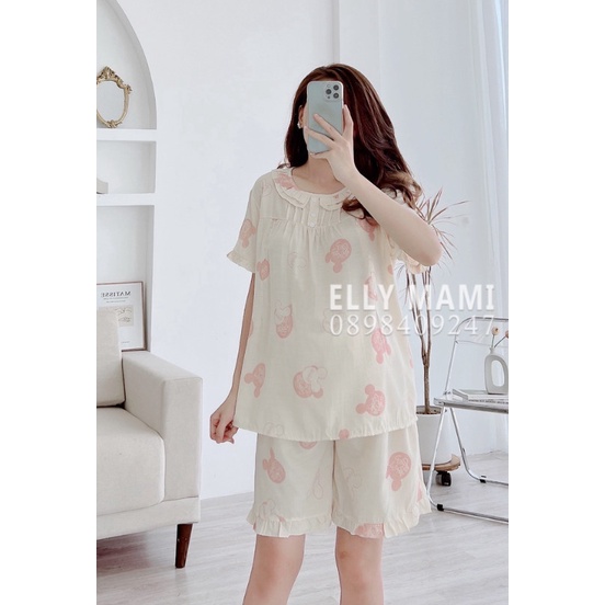 Bộ bầu sau sinh ĐŨI cộc tay  pyjama cổ tròn mặc nhà mùa Hè mát mịn