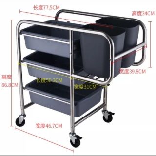 Xe đẩy thu gom bát đĩa - thức ăn thừa khung inox