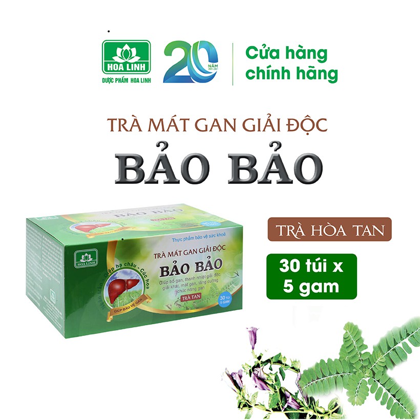 Trà tan thảo dược mát gan, giải độc Bảo Bảo - hộp 30 gói x 5 gam