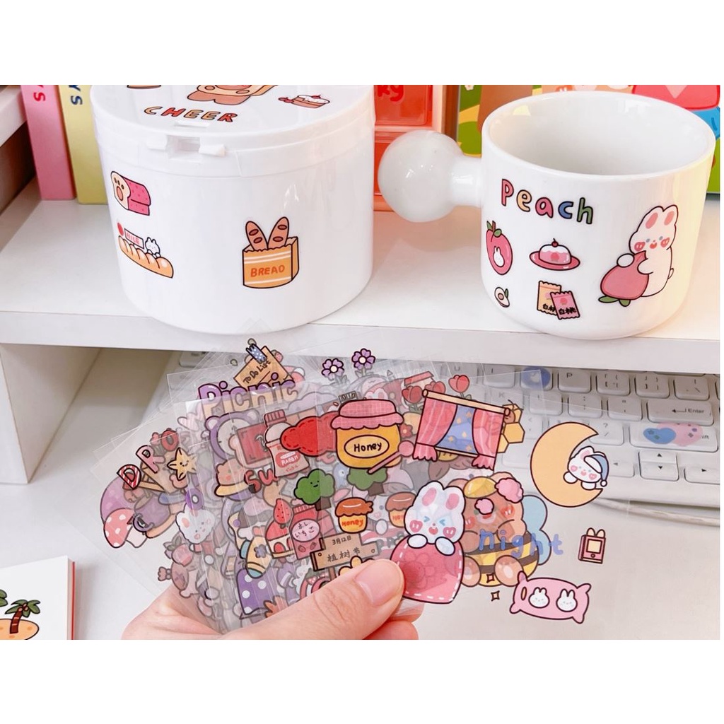 Sticker trang trí, 20 tấm 100 miếng sticker nhãn dán dễ thương cute trang trí sổ, điện thoại, sticker trang trí