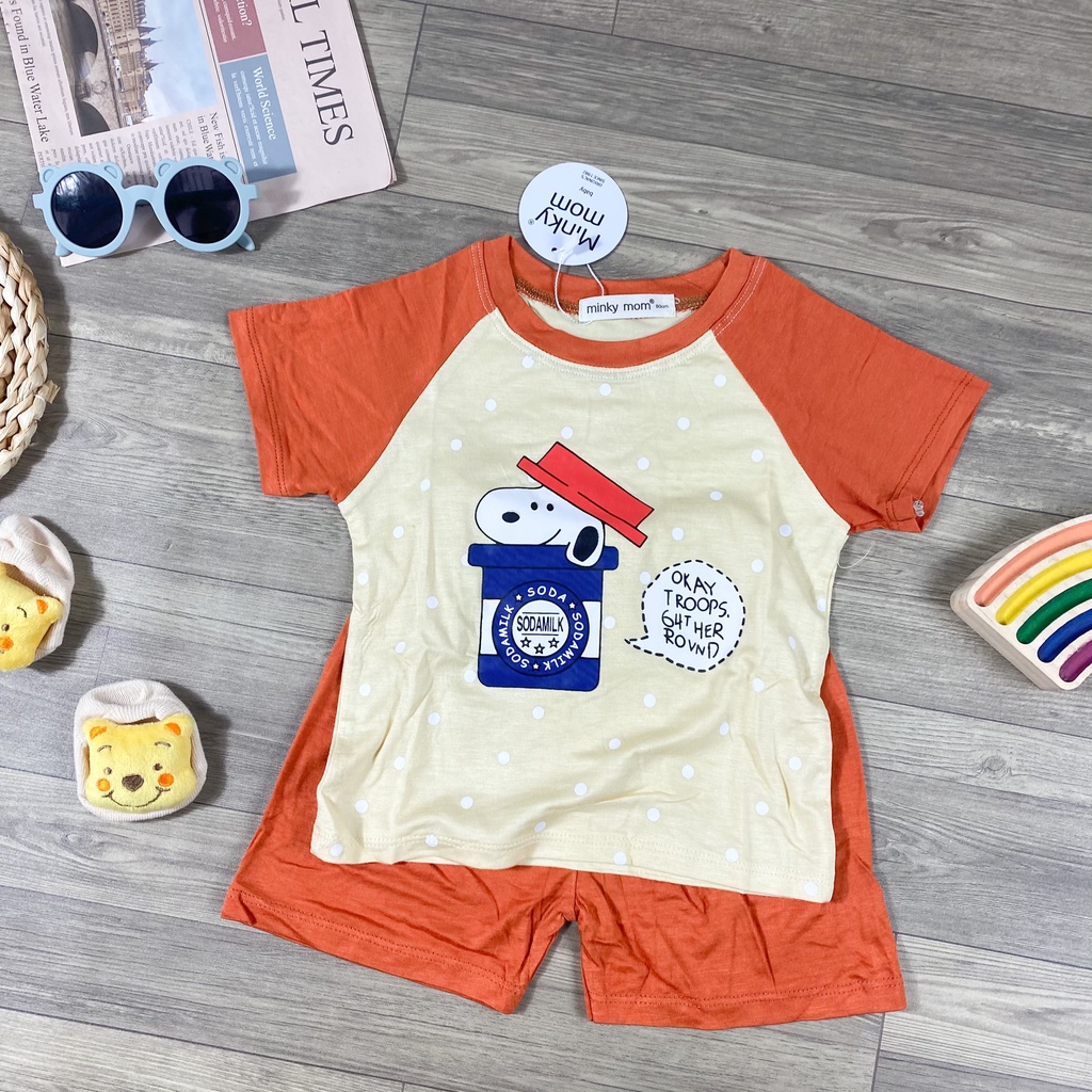 [Bé:6-27kg] Set Bộ Cộc Tay Minky Mom, Vải Thun Lạnh Thoáng Mát Mùa Hè, In Động Vật Dễ Thương - Mã: TN-IN88