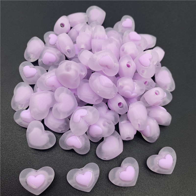 Bộ 15 hạt xỏ lỗ làm từ nhựa trong suốt 17mm hình trái tim làm trang sức thủ công