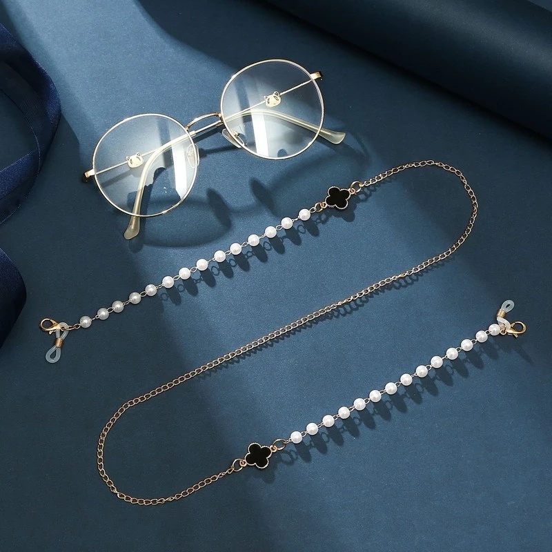 Dây Đeo Mắt Kính Chống Mất Bốn Lá Đính Ngọc Trai Nhân Tạo Đa Năng