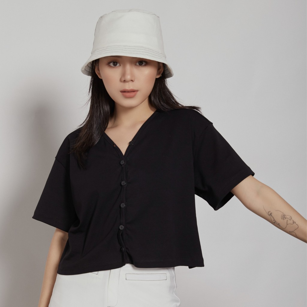 là min - Áo thun Croptop Nút Dáng Oversized