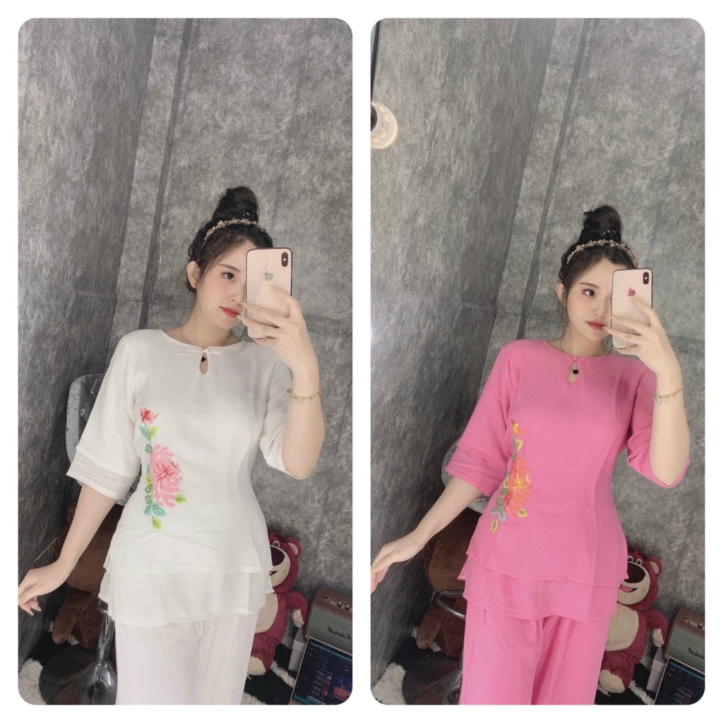 Đồ Lam Đi Chùa # Bộ Lụa 2 lớp# Quần Áo Nữ Cao Cấp