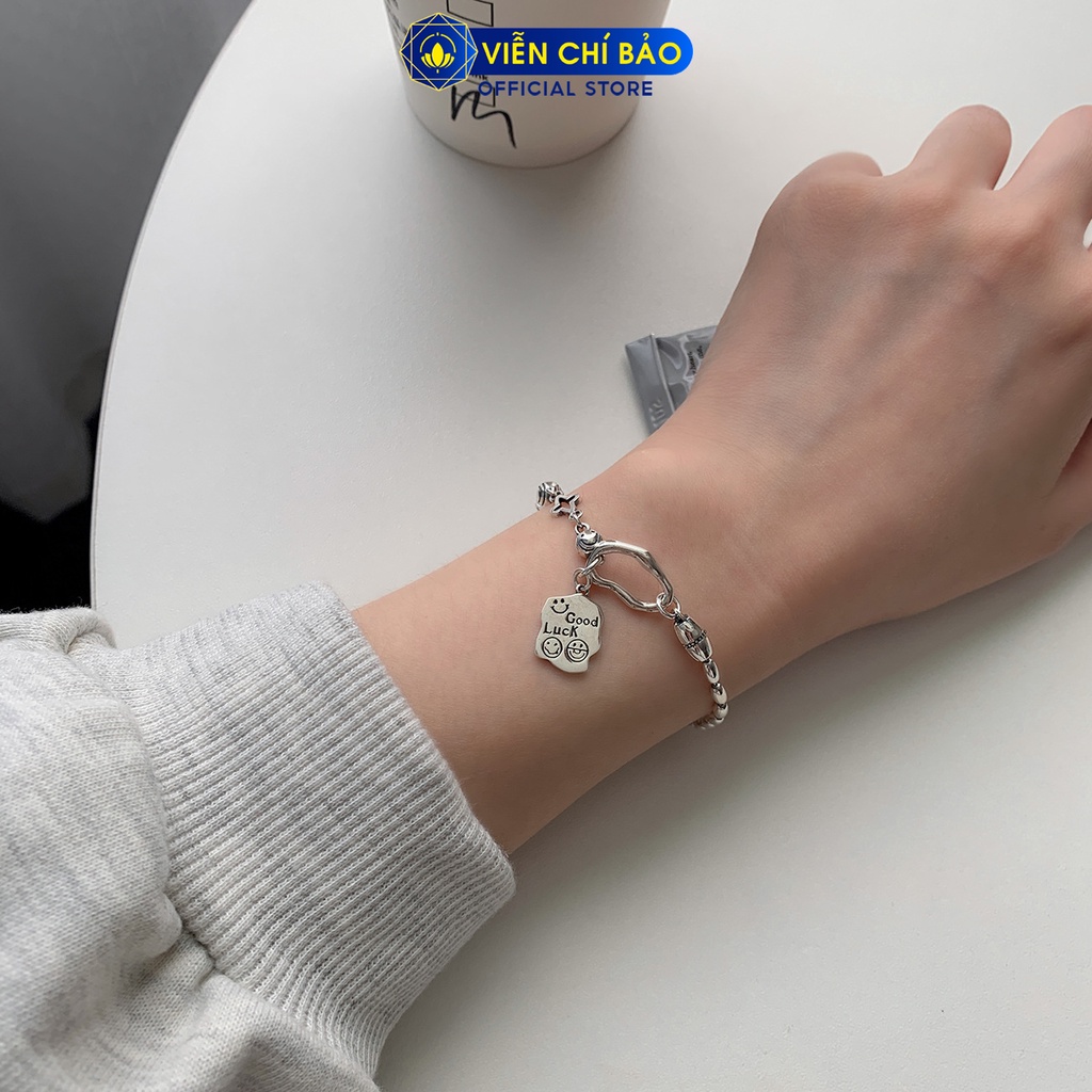 Lắc tay bạc nữ khắc chữ Good luck new chất liệu bạc Thái 925 thời trang phụ kiện trang sức nữ Viễn Chí Bảo L000197