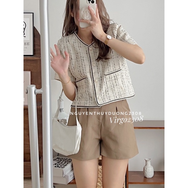 [HÀNG SẴN]ÁO DẠ TWEET KẺ VIỀN CÚC NGỌC 1908 TIỂU THƯ