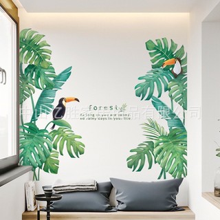 Decal tranh dán tường rừng cây nhiệt đới cùng chim 02 bức