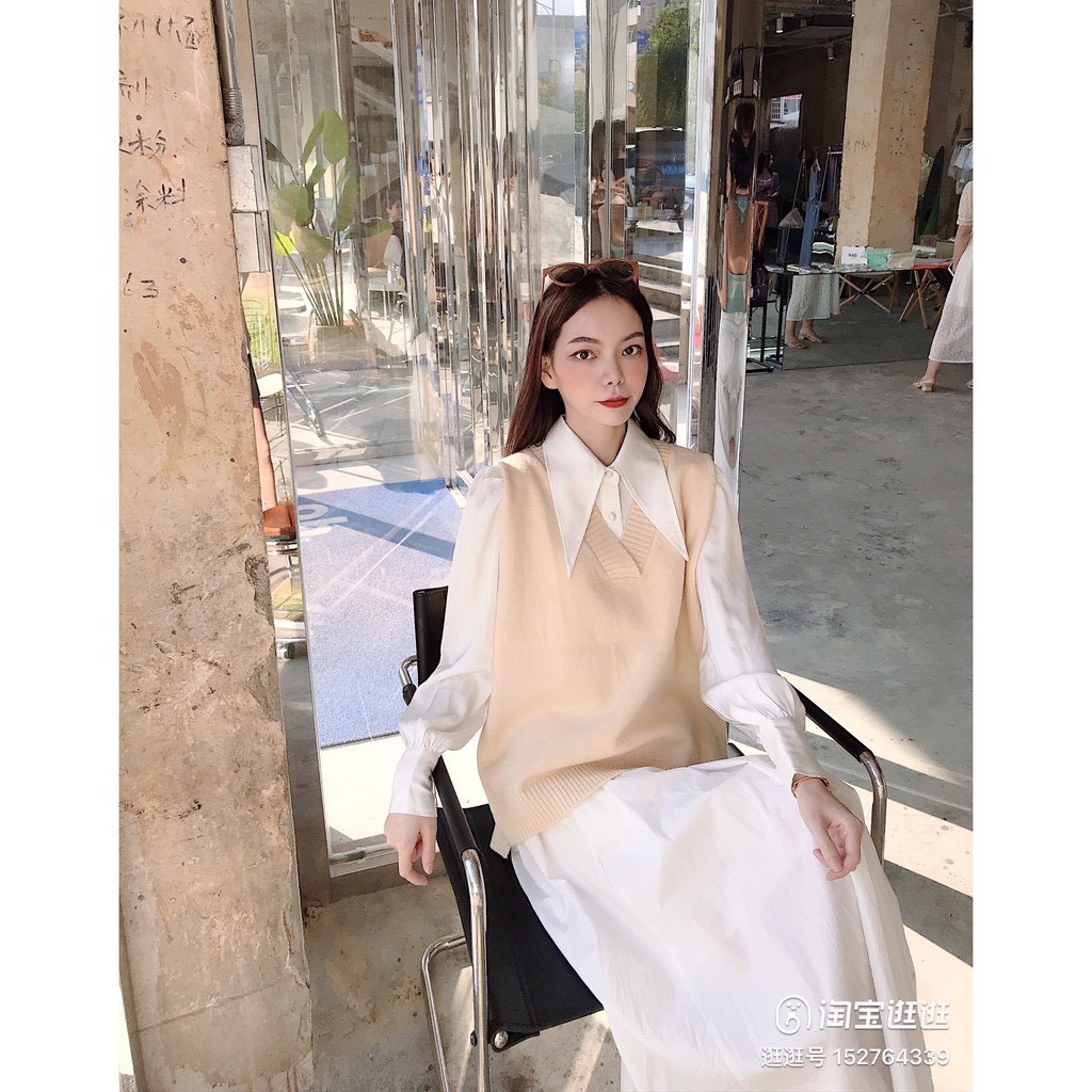 Áo len nữ gile Hàn Quốc cổ tim xẻ tà màu trơn chuẩn Ulzzang hàng Quảng Châu hàng loại 1.TĐ135