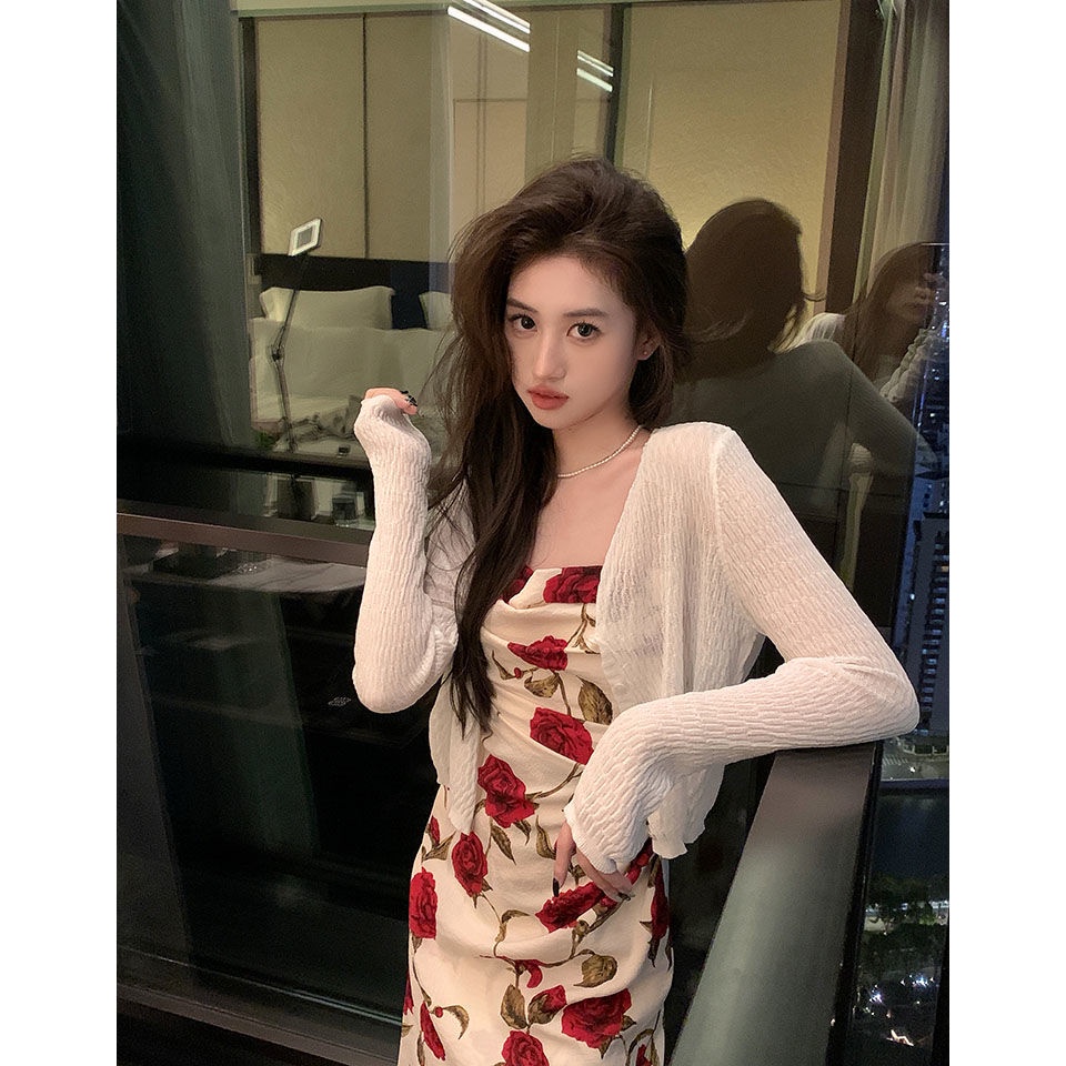 Qiu Meatyao Xiaoxiang Áo Khoác Cardigan Dệt Kim Mỏng Dáng Ngắn Chống Nắng Làm Đẹp Ngọt Ngào