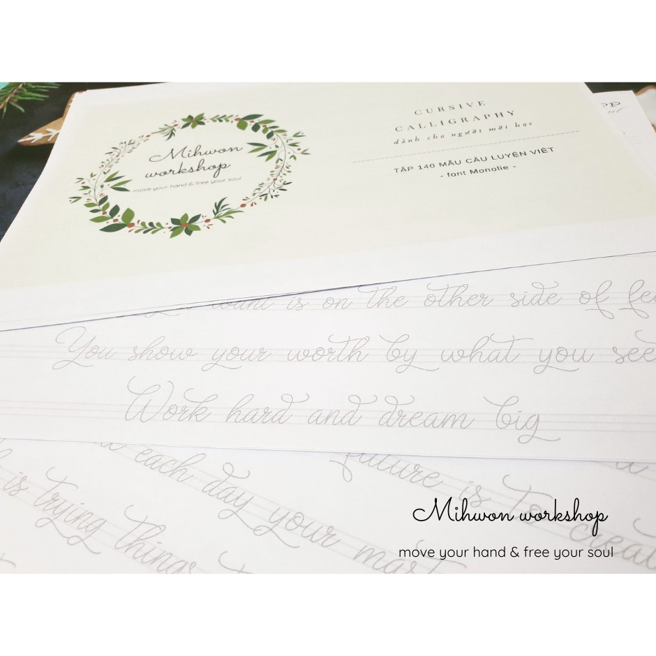 Tập 140 mẫu câu luyện viết CURSIVE CALLIGRAPHY dành cho bút bi, bút gel