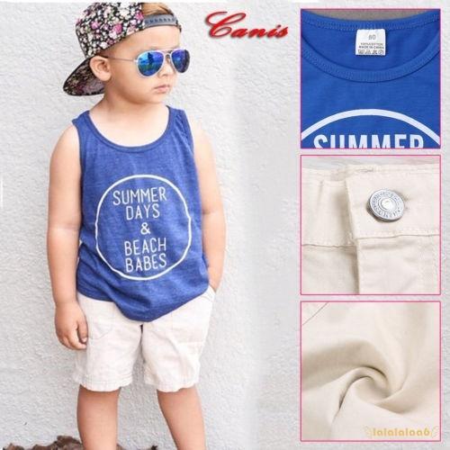 Al6-2pcs Trẻ Sơ Sinh Bé Trai Quần Áo Không Tay Áo Vest Áo Thun + Quần Short
