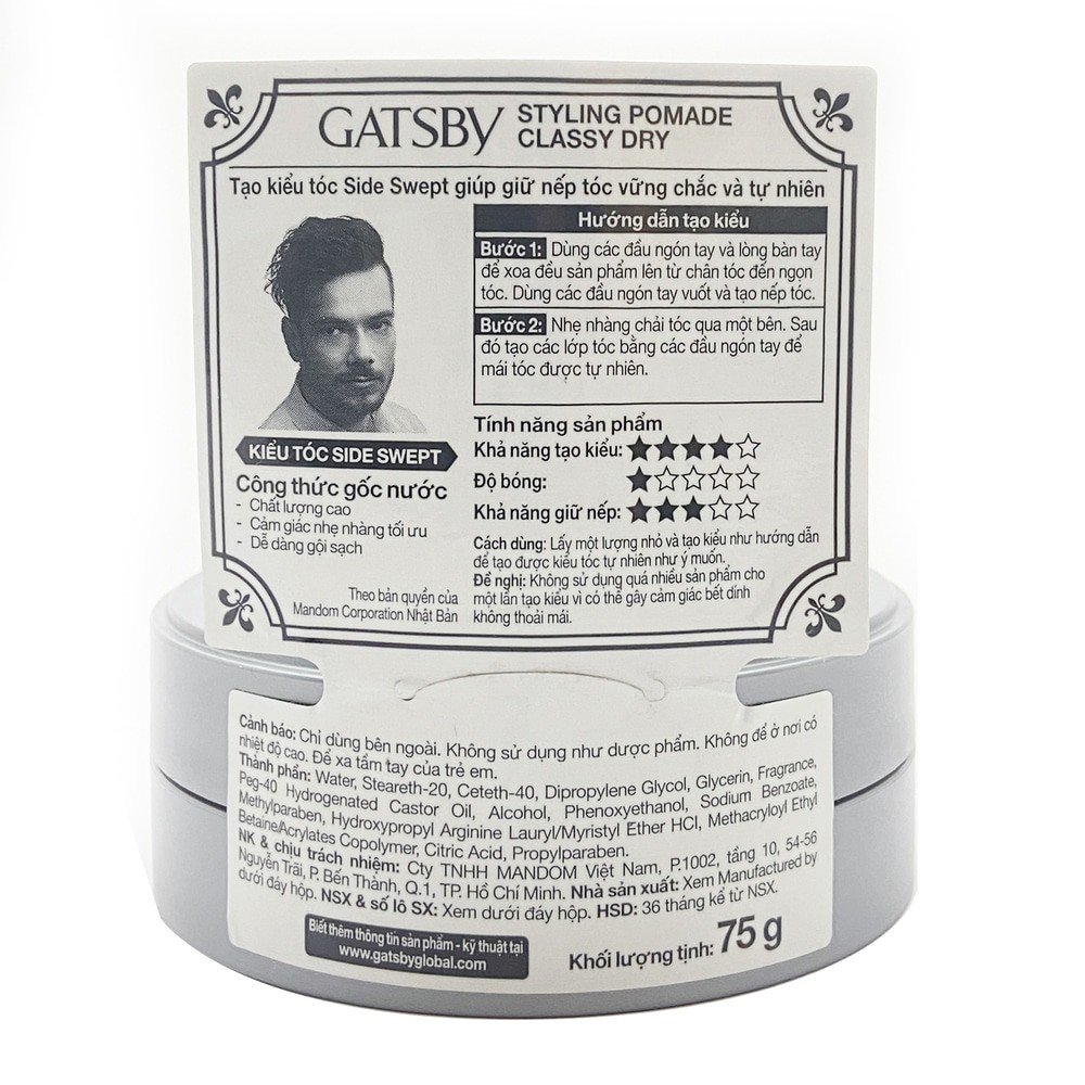 Wax Vuốt Tóc Gatsby Pomade Classy Dry 75g