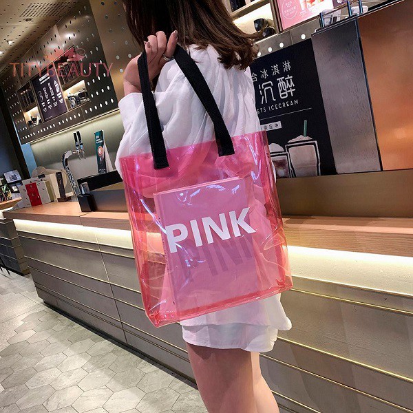 Túi xách nữ trong suốt 36cm , túi nhựa PVC có dây đeo thời trang - màu xanh lá