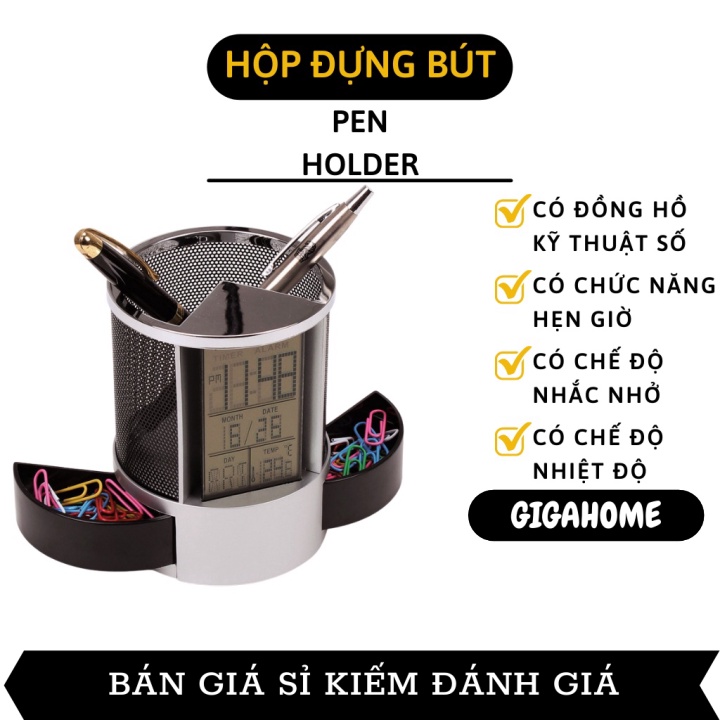 Đồng Hồ Để Bàn GIGAHOME Hộp Đựng Bút Có Chế Độ Đo Nhiệt Độ, Hẹn Giờ, Nhắc Nhở, Tháng Năm 4732